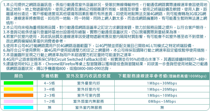 中華電信 4G : LTE 信號涵蓋範圍查詢與七天免費試用 - 電腦王阿達 涵蓋範圍說明