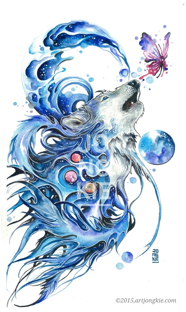 好插畫: Jongkie 充滿奇幻元素的水彩畫作品 - 電腦王阿達 05_The_Dream_Catcher_(Blue_Wolf)
