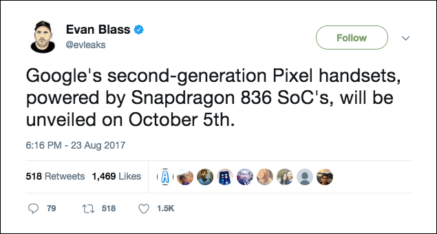 爆料大神透漏 Pixel 2 與 Pixel XL 2 的發表時間 ，預計 10 月 5 日發表 - 電腦王阿達