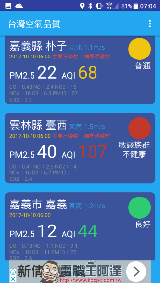 空氣品質隨時注意,加上 台灣空氣品質 App 幫你推播提醒空氣變差 - 電腦王阿達 空氣品質隨時注意,加上 台灣空氣品質 App 幫你推播提醒空氣變差 - 電腦王阿達