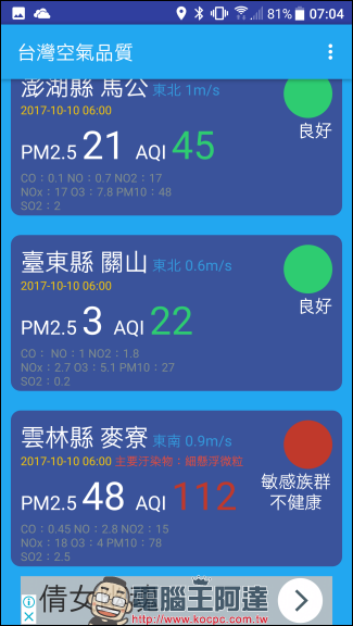 空氣品質隨時注意，加上 台灣空氣品質 App 幫你推播提醒空氣變差 - 電腦王阿達