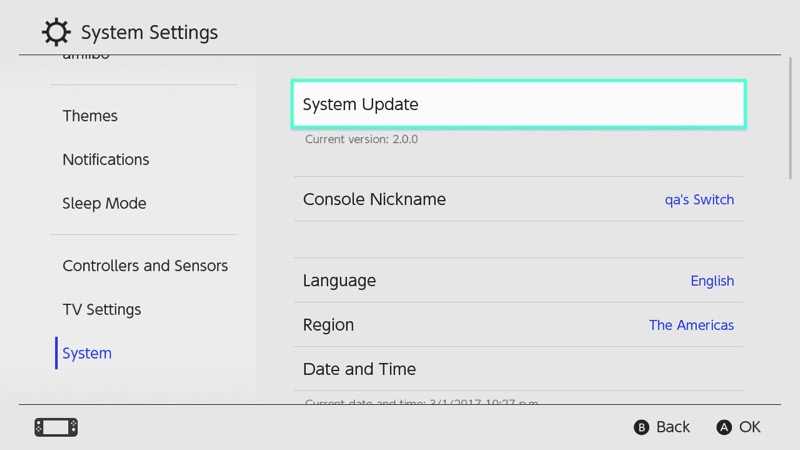 Hac screenshot systemsettings system update