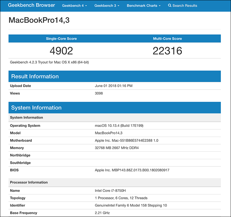 MacBook Pro 2018 疑現蹤 Geekbench 跑分 - 電腦王阿達 MacBook Pro 2018 疑現蹤 Geekbench 跑分 - 電腦王阿達