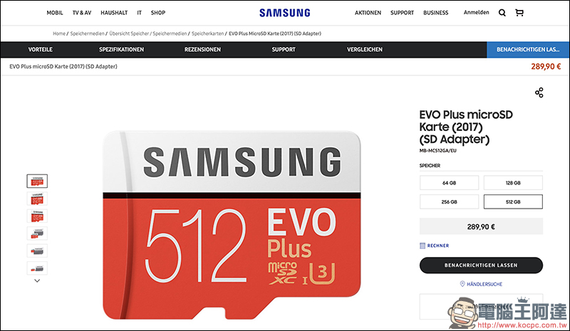 Samsung EVO Plus microSDXC 512GB 記憶卡 海外上架，售價約 10,250 元 - 電腦王阿達