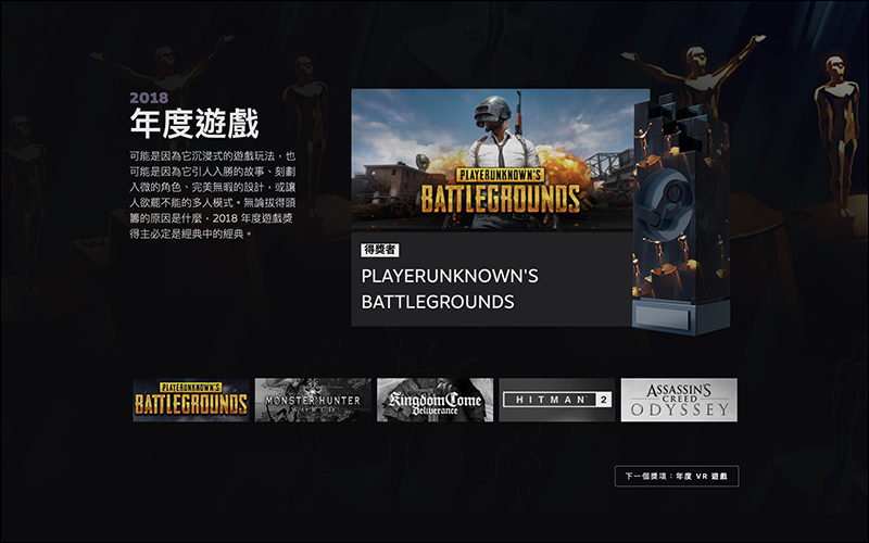 2018 Steam 大獎 遊戲揭曉:《絕地求生》奪下 2018 Steam 年度遊戲獎項(完整名單) - 電腦王阿達 2018 Steam 大獎 遊戲揭曉:《絕地求生》奪下 2018 Steam 年度遊戲獎項(完整名單) - 電腦王阿達