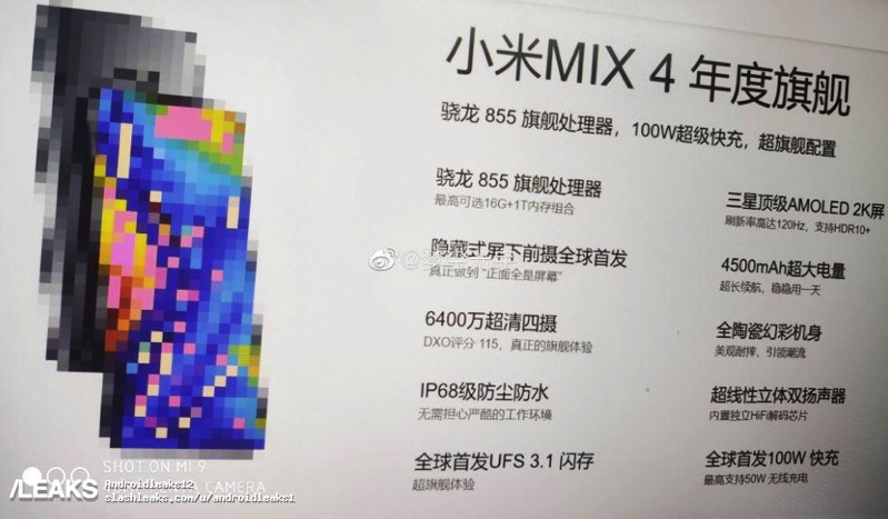 Xiaomi mi mix 4 specifications leaked