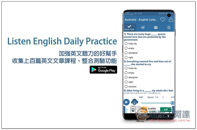 Listen English Daily Practice ,03-Mockup-Galaxy-S10-Front