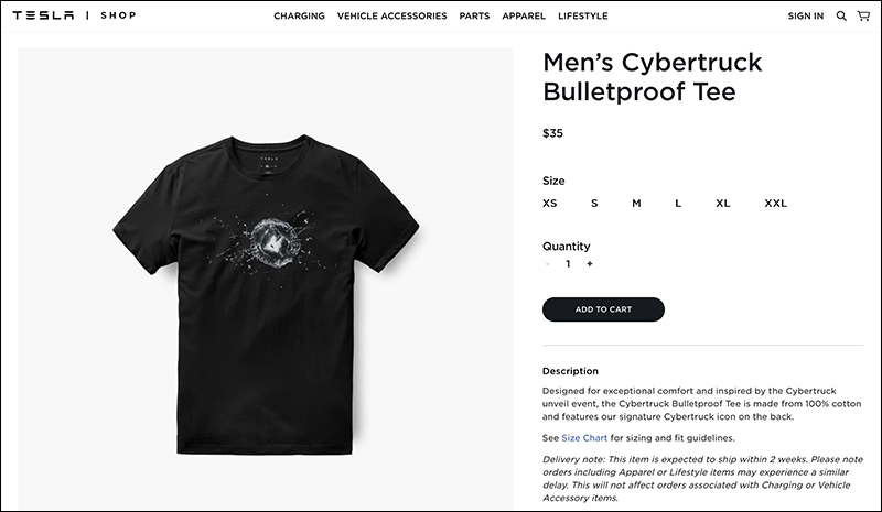 特斯拉 以 Tesla Cybertruck 發表會的意外插曲為靈感,推出被鋼球擊碎玻璃的 T-Shirt - 電腦王阿達 特斯拉 以 Tesla Cybertruck 發表會的意外插曲為靈感,推出被鋼球擊碎玻璃的 T-Shirt - 電腦王阿達