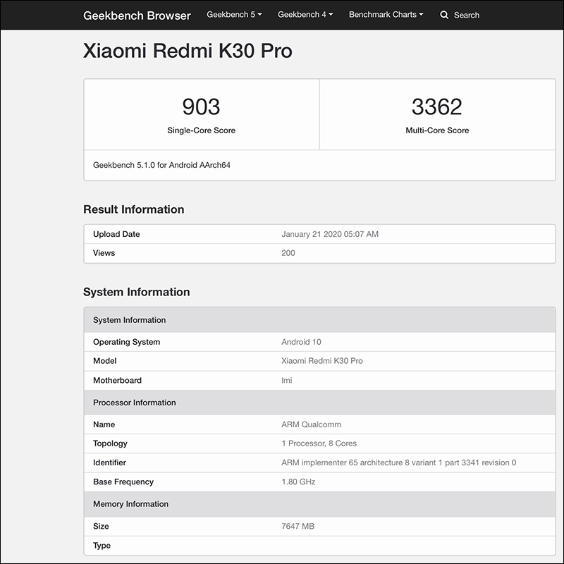 紅米 Redmi K30 Pro 跑分曝光:確定搭載高通 Snapdragon 865 處理器、 8GB RAM - 電腦王阿達 紅米 Redmi K30 Pro 跑分曝光:確定搭載高通 Snapdragon 865 處理器、 8GB RAM - 電腦王阿達