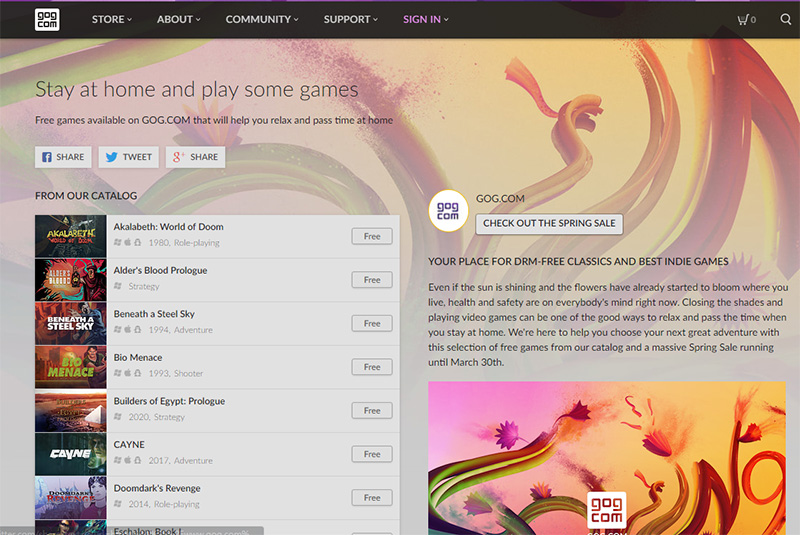 GOG 推出「Stay at home」活動，集結27 款遊戲讓你免費玩 - 電腦王阿達