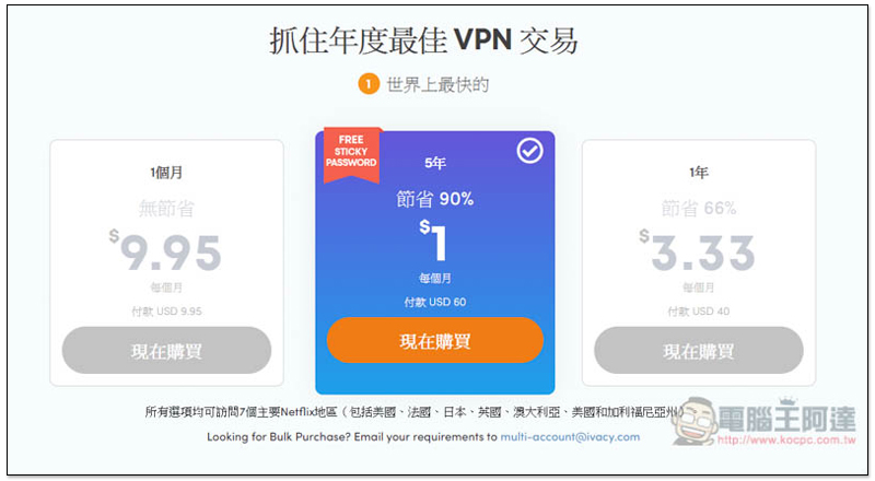 【應眾要求】Black Friday價格再現 每月只需US$0.99,即可高速無限數據VPN翻牆看Netflix - 電腦王阿達 【應眾要求】Black Friday價格再現 每月只需US$0.99,即可高速無限數據VPN翻牆看Netflix - 電腦王阿達