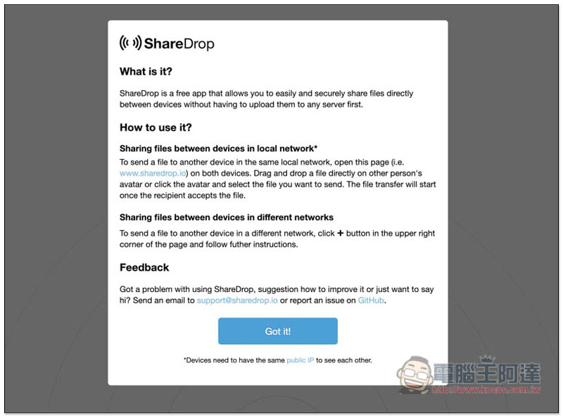 ShareDrop 免安裝、打開瀏覽器就能傳檔、分享檔案給別人,採點對點傳輸技術 - 電腦王阿達 ShareDrop 免安裝、打開瀏覽器就能傳檔、分享檔案給別人,採點對點傳輸技術 - 電腦王阿達