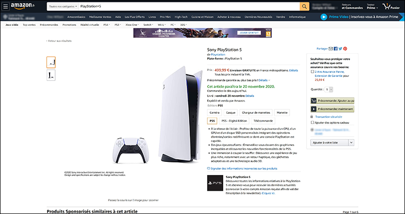 PS5 標準(光碟)版/數位版售價與上市日期於法國 Amazon 曝光 - 電腦王阿達 PS5 標準(光碟)版/數位版售價與上市日期於法國 Amazon 曝光 - 電腦王阿達