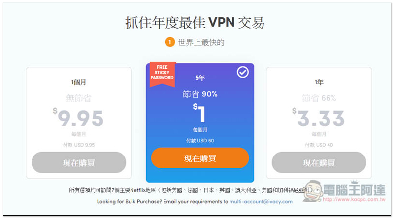 【限定優惠】Ivacy VPN 最低 30 元/月即可入手，一鍵輕鬆看 Netflix、Disney+ 等國外國外限定影片 - 電腦王阿達