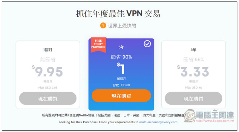 【限定優惠】Ivacy VPN 最低 30 元/月即可入手,一鍵輕鬆看 Netflix、Disney+ 等國外國外限定影片 - 電腦王阿達 【限定優惠】Ivacy VPN 最低 30 元/月即可入手,一鍵輕鬆看 Netflix、Disney+ 等國外國外限定影片 - 電腦王阿達