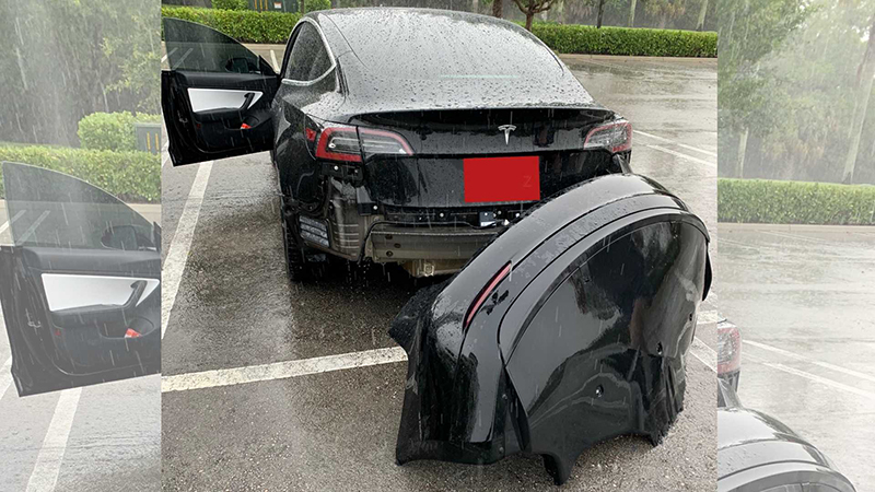 下雨天 + 大坑洞，Tesla Model 3 的保險桿又再次噴出了！ - 電腦王阿達
