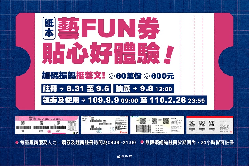 「紙本藝FUN券」將提供60萬個名額 8月31日起開放超商登記註冊 - 電腦王阿達 「紙本藝FUN券」將提供60萬個名額 8月31日起開放超商登記註冊 - 電腦王阿達