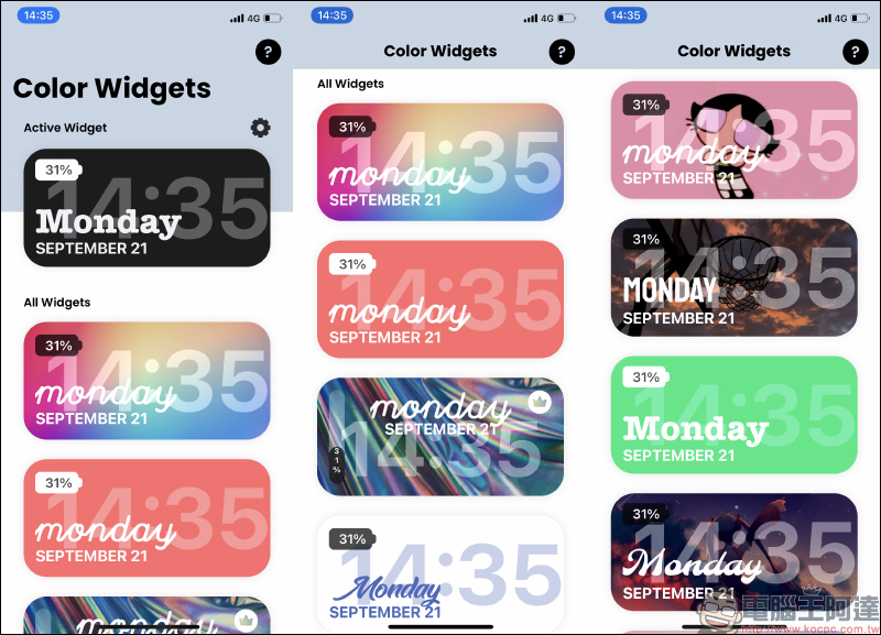 Color Widgets iOS 14 免費 Widgets App，可顯示日期、時間、電量還能自訂相簿當作背景 - 電腦王阿達