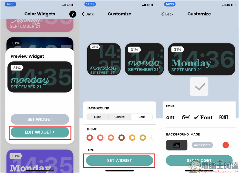 Color Widgets iOS 14 免費 Widgets App,可顯示日期、時間、電量還能自訂相簿當作背景 - 電腦王阿達 Color Widgets iOS 14 免費 Widgets App,可顯示日期、時間、電量還能自訂相簿當作背景 - 電腦王阿達