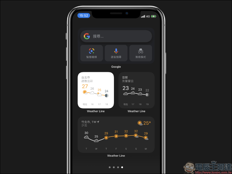 Weather Line 免費桌面小工具 iOS App ，深淺色簡約主題樣式、顯示各地天氣預報 - 電腦王阿達