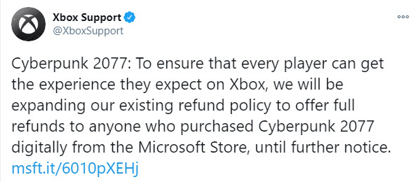 Xbox 也將為《電馭叛客 2077》數位版提供全額退款服務 - 電腦王阿達 Xbox 也將為《電馭叛客 2077》數位版提供全額退款服務 - 電腦王阿達