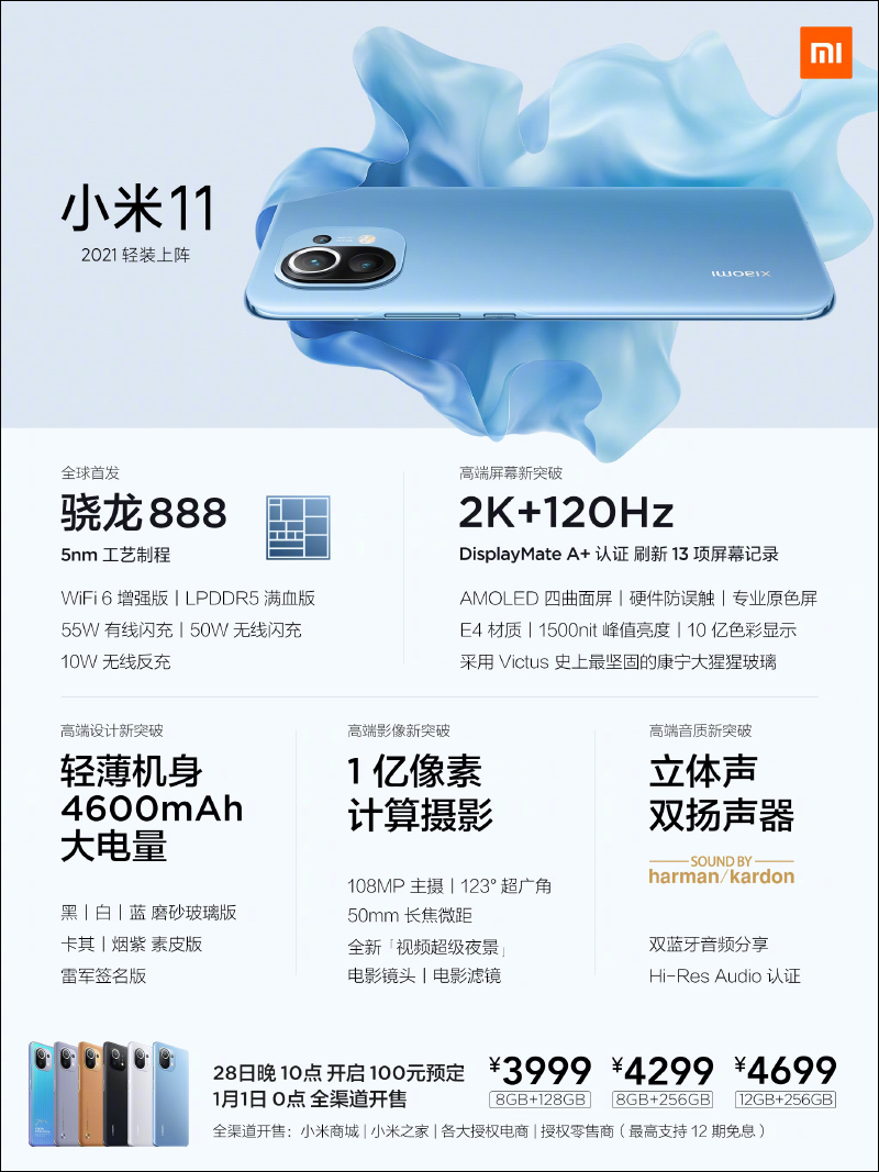 小米11 正式發表：首款搭載高通 S888 5G 旗艦手機降臨！售價約 17,217 元起 - 電腦王阿達