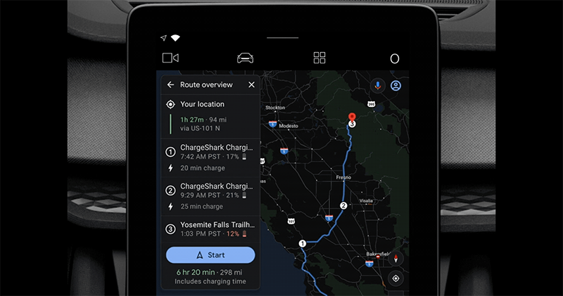 Google Maps 電動車充電長途導航