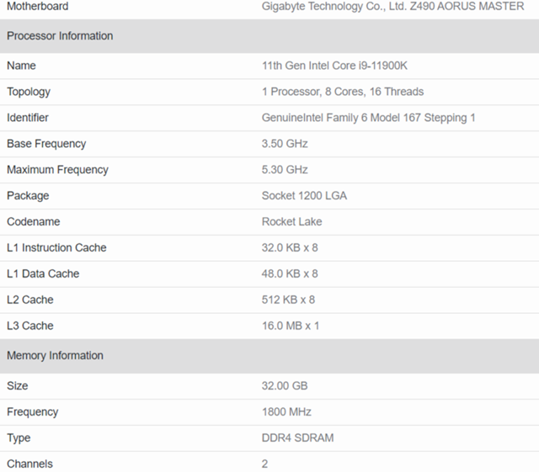 Intel-Core-i9-11900K-Geekbench-Specs-768x673 Intel-Core-i9-11900K-Geekbench-Specs-768x673