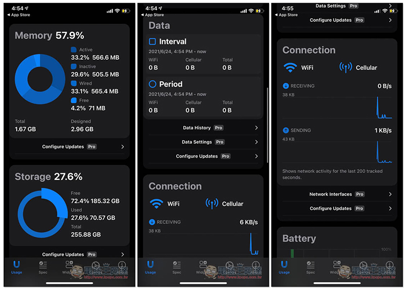 Usage: System Activity Widgets 提供多種 iPhone 系統資訊高質感 Widget 小工具的 App - 電腦王阿達