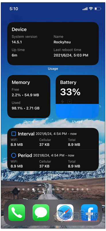 Usage: System Activity Widgets 提供多種 iPhone 系統資訊高質感 Widget 小工具的 App - 電腦王阿達