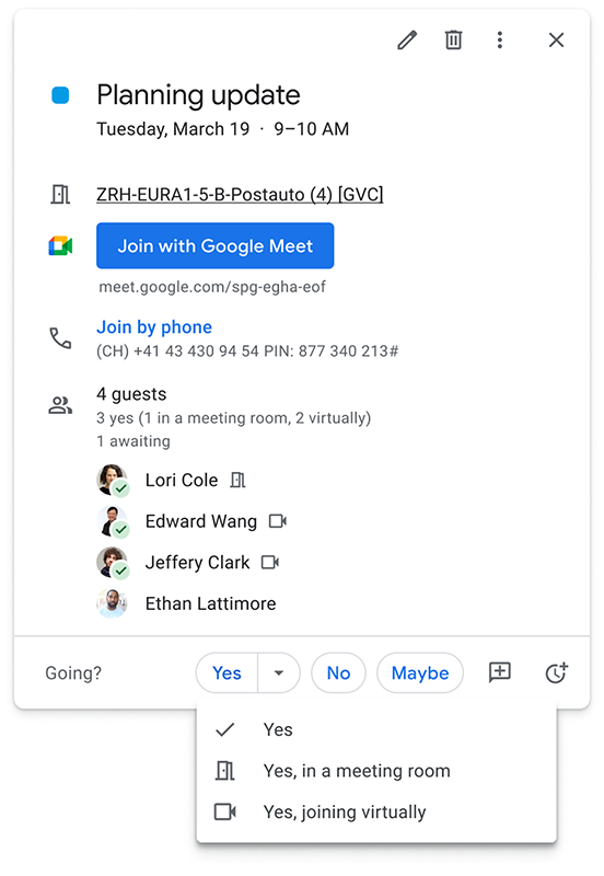 因應時代演進 Google 日曆導入實體／虛擬會議 RSVP 確認選項與圖示 - 電腦王阿達