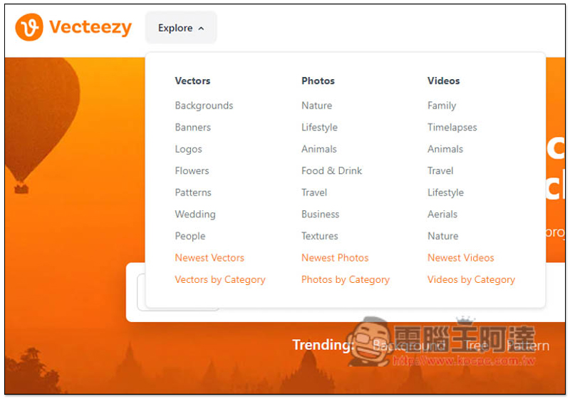 Vecteezy 提供上百萬個免費素材的網站，向量圖、照片、影片片段等都有 - 電腦王阿達