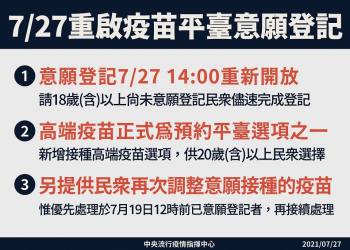 COVID-19疫苗施打新增接種高端疫苗選項 符合施打資格者不需簡訊也可預約