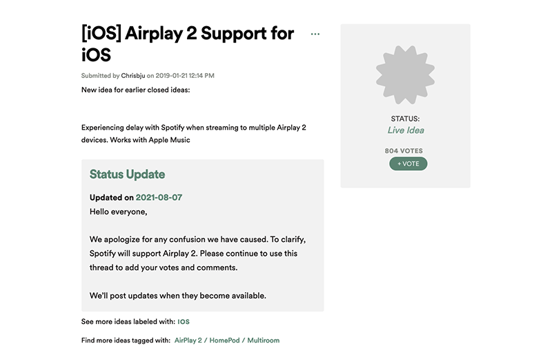 Spotify 稱支援 AirPlay 2 有相容問題,一度讓人以為他們要放棄支援(但沒有) - 電腦王阿達 Spotify 稱支援 AirPlay 2 有相容問題,一度讓人以為他們要放棄支援(但沒有) - 電腦王阿達