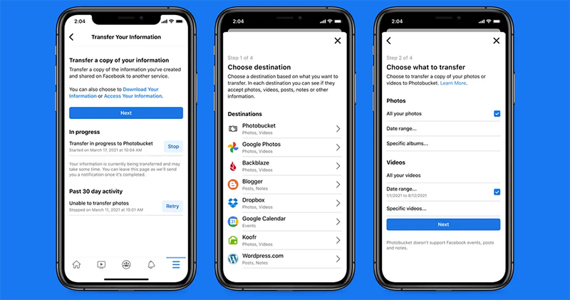 Facebook 資料轉移新增「Google 日曆 」 Facebook 資料轉移新增「Google 日曆 」