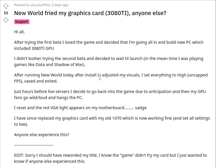 《美洲新世界(New World)》又燒卡,玩家抱怨只是把畫質改高就讓 RTX 3080 Ti 停擺 - 電腦王阿達 《美洲新世界(New World)》又燒卡,玩家抱怨只是把畫質改高就讓 RTX 3080 Ti 停擺 - 電腦王阿達