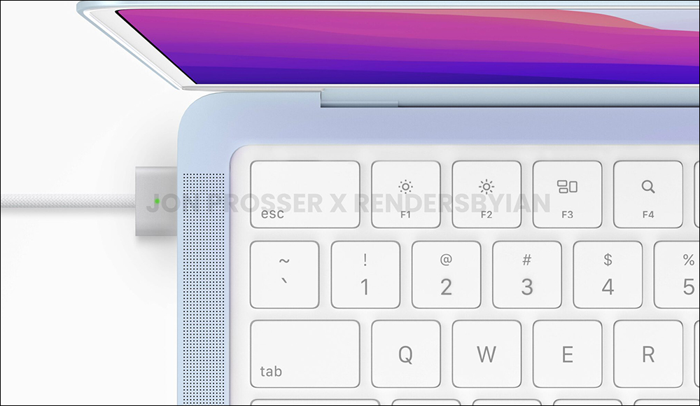 MacBook Air M2 全新外觀渲染圖曝光：瀏海螢幕、MagSafe 3 磁吸充電、白色鍵盤與螢幕邊框 - 電腦王阿達