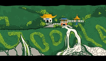Google首頁為慶祝「太魯閣國家公園創立 35 週年」 Doodle 創意圖示換上長春祠及飛瀑