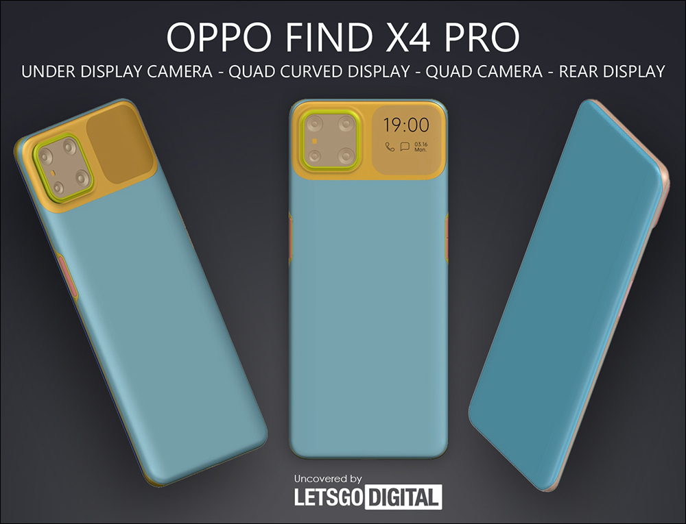 OPPO Find X4 Pro 設計專利曝光：螢幕下前鏡頭四曲面螢幕、加入方形副螢幕？ - 電腦王阿達