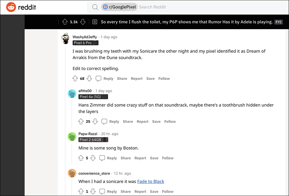 Google Pixel 6 Pro 用戶反映「聽聲辨曲」功能無法分辨 Adele 唱歌與沖馬桶聲音的區別,其他系列手機用戶也有類似經驗 - 電腦王阿達 Google Pixel 6 Pro 用戶反映「聽聲辨曲」功能無法分辨 Adele 唱歌與沖馬桶聲音的區別,其他系列手機用戶也有類似經驗 - 電腦王阿達