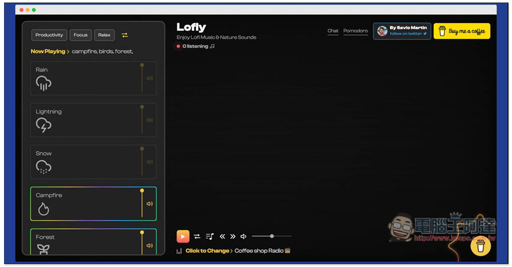 Lofly 提供 Loft 與大自然音樂的免費線上播放器,讓你工作、讀書更專注 - 電腦王阿達 Lofly 提供 Loft 與大自然音樂的免費線上播放器,讓你工作、讀書更專注 - 電腦王阿達