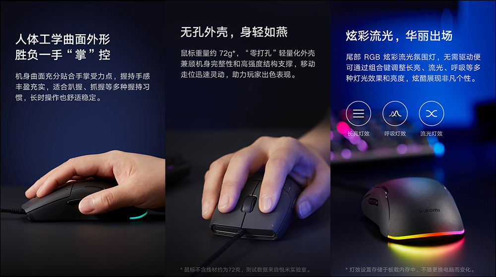 小米 Xiaomi 遊戲滑鼠 Lite 推出：配備 RGB 氣氛燈、重量僅 72 克，眾籌價人民幣 99 元 - 電腦王阿達