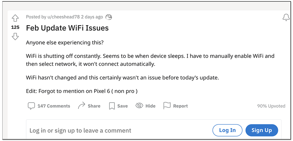 多位 Pixel 6 和 Pixel 6 Pro 用戶反應安裝 2 月更新後,出現 Wi-Fi 故障問題 - 電腦王阿達 多位 Pixel 6 和 Pixel 6 Pro 用戶反應安裝 2 月更新後,出現 Wi-Fi 故障問題 - 電腦王阿達