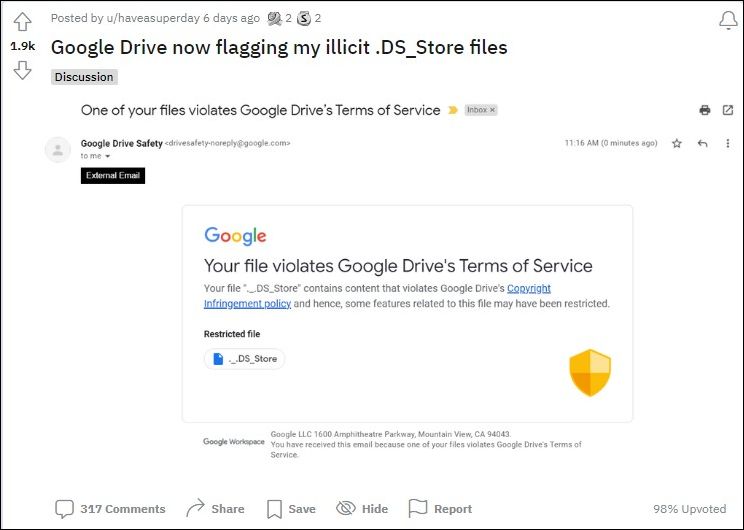 Google Drive 又出包，這次是把 .DS_Store 視為侵權 - 電腦王阿達