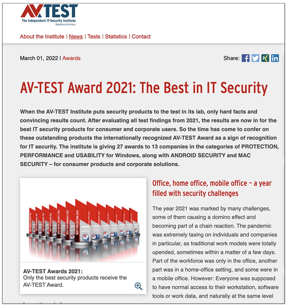 AV-TEST 公布 2021 最佳防毒軟體獎項，Windows Defender 意外都沒獲獎 - 電腦王阿達