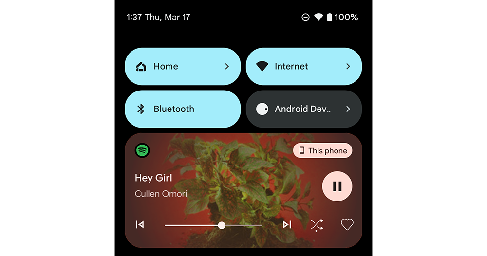 Android 13 通知列的音樂播放介面