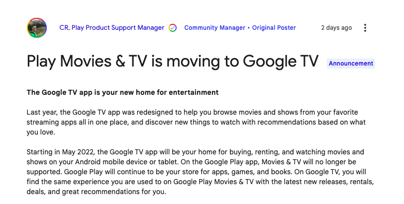 Google Play 停止 Movies & TV 影視銷售服務，全面轉移到 Google TV 應用上 - 電腦王阿達