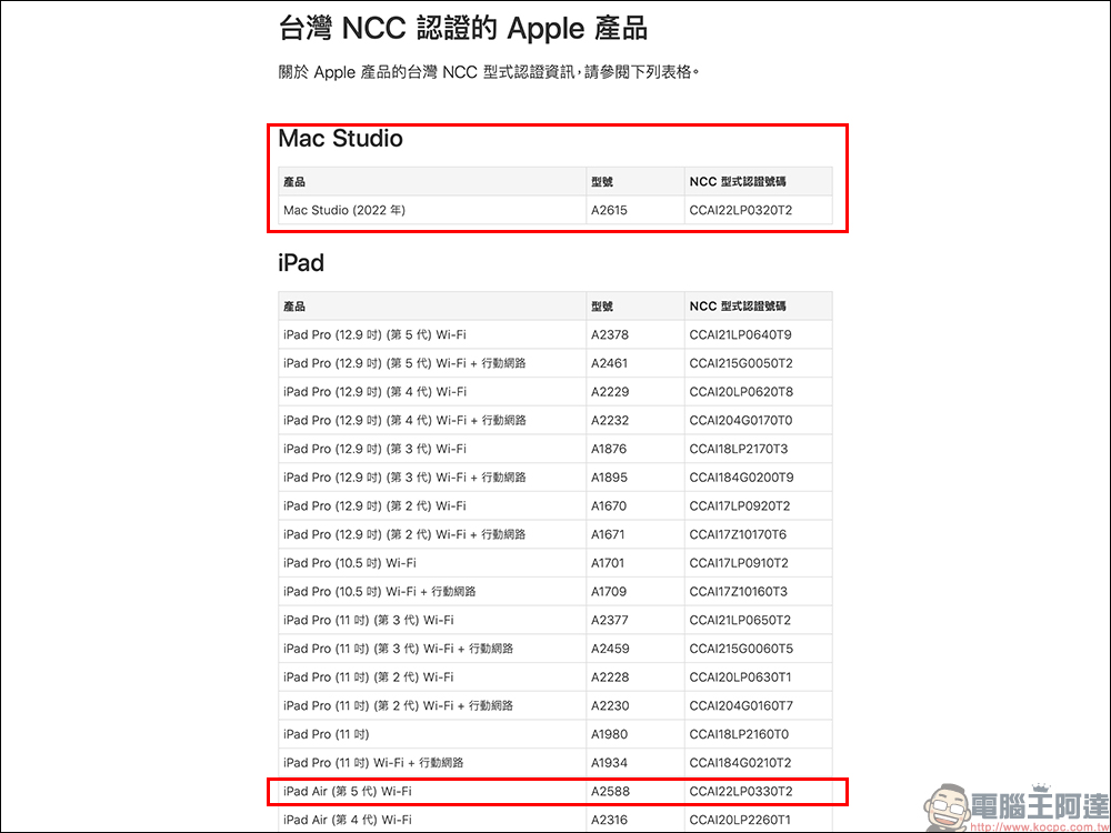 Mac Studio 和 iPad Air 5 皆已通過台灣 NCC 認證，近期將在台開賣 - 電腦王阿達