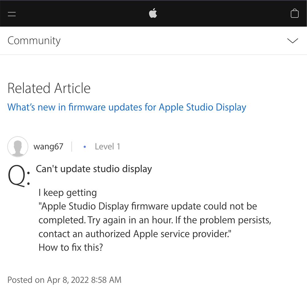 用戶回報 Apple Studio Display 更新 iOS 遇狀況，可能得要聯絡客服了 - 電腦王阿達