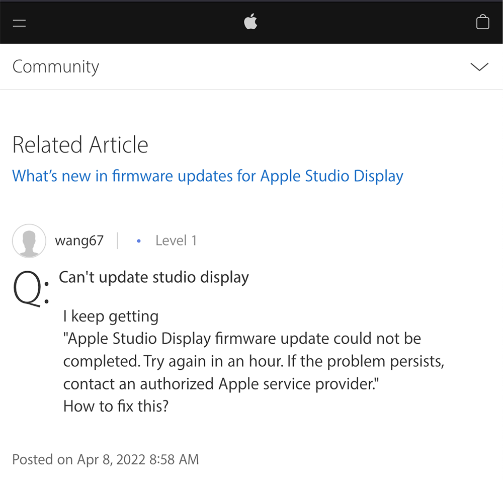 用戶回報 Apple Studio Display 更新 iOS 遇狀況,可能得要聯絡客服了 - 電腦王阿達 用戶回報 Apple Studio Display 更新 iOS 遇狀況,可能得要聯絡客服了 - 電腦王阿達